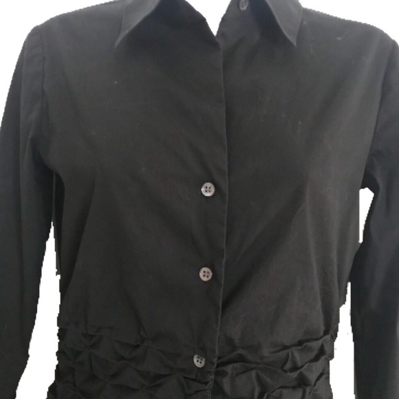 THEORY Shirt Ruched Waist Button down Long Sleeve Cotton Stretch Blend Black S - Picture 6 of 11